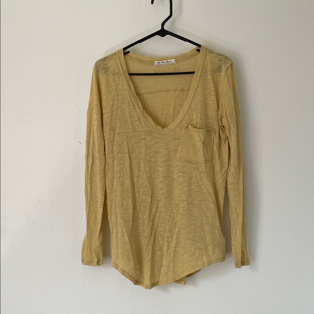 Free People Mustard Long Sleeve V-Neck Top